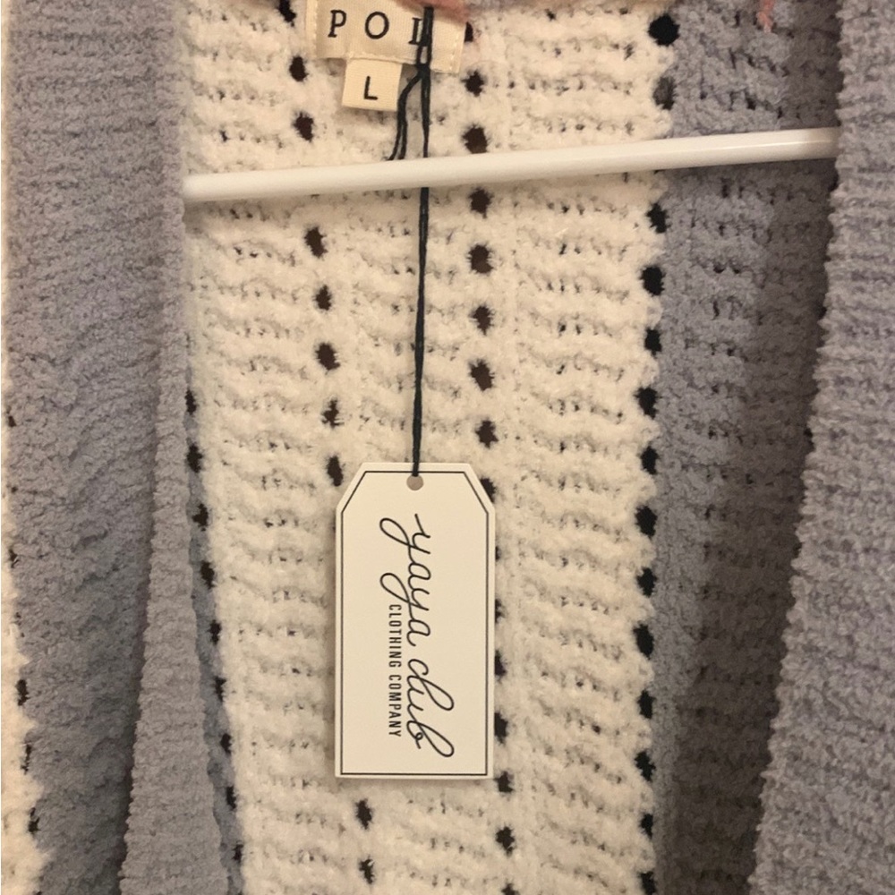 Striped Cardigan (L) NEW w/tag. Super Soft. Blue Gray, cream, camel, dusty rose - Picture 3 of 4